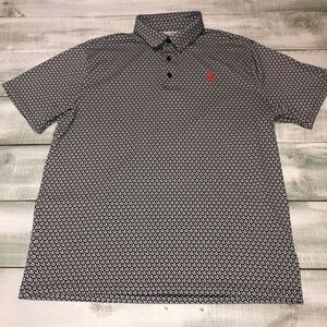 Under Armour Polo Shirt Mens Large Black White Geometric Logo Sports Golf